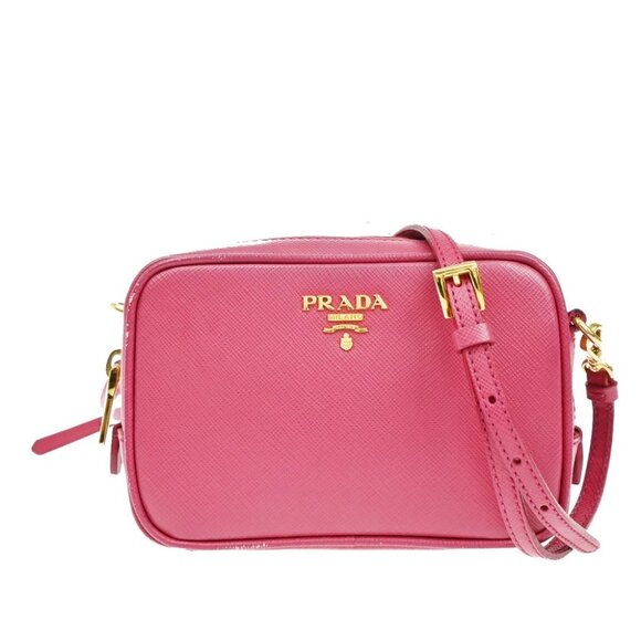 PRADA Saffiano Mini Crossbody Shoulder Bag Leather Pink Gold Italy - Picture 1 of 14